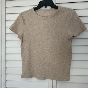 American Eagle Beige Hey Baby Ribbed Tee Crewneck Top Short Sleeve Aerie